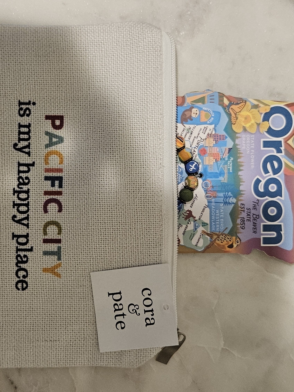 Pacific City Canvas Zip Pouch - Multicolor Text